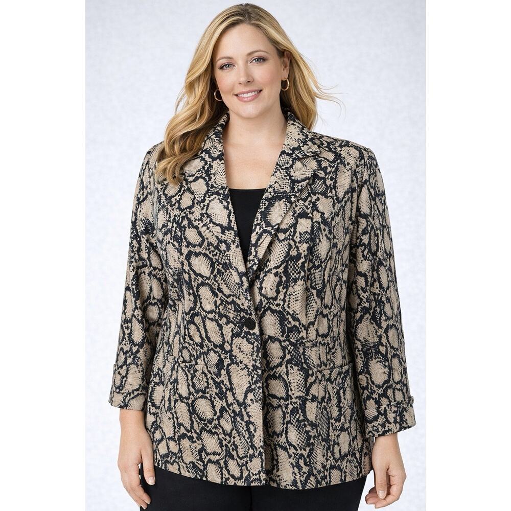 Susan Graver Snake Print Blazer Jacket 2X Animal Print Career Open Front